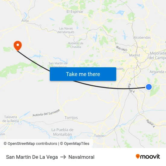 San Martín De La Vega to Navalmoral map