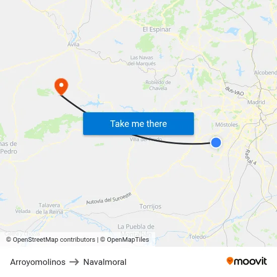 Arroyomolinos to Navalmoral map