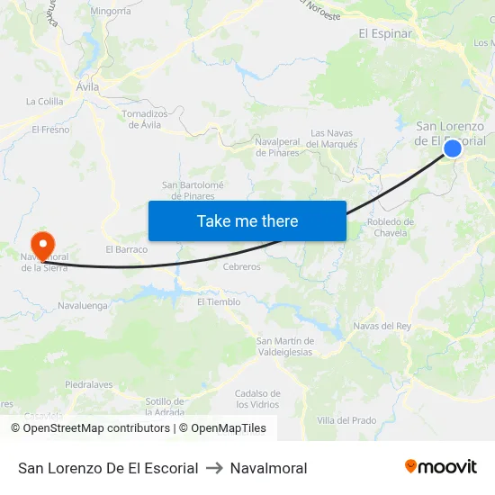 San Lorenzo De El Escorial to Navalmoral map