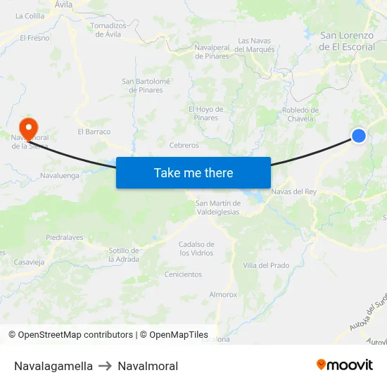 Navalagamella to Navalmoral map