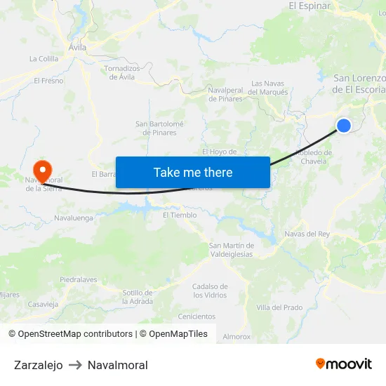Zarzalejo to Navalmoral map