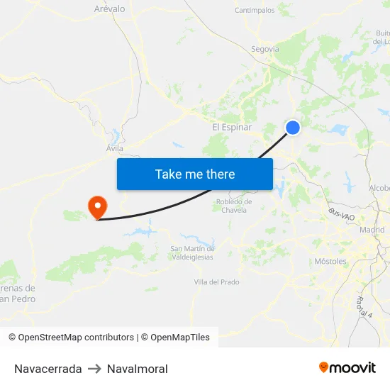 Navacerrada to Navalmoral map