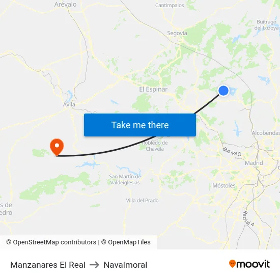 Manzanares El Real to Navalmoral map