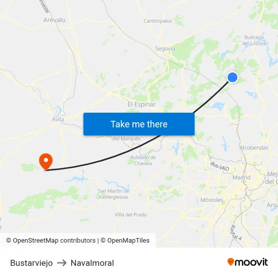 Bustarviejo to Navalmoral map
