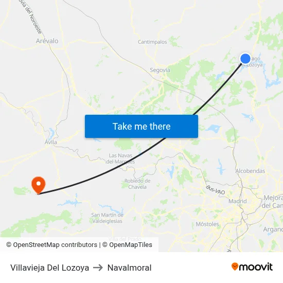 Villavieja Del Lozoya to Navalmoral map