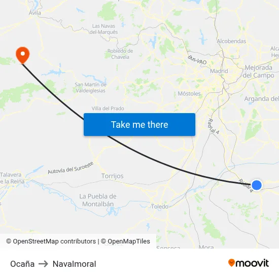 Ocaña to Navalmoral map