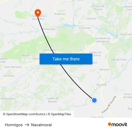 Hormigos to Navalmoral map