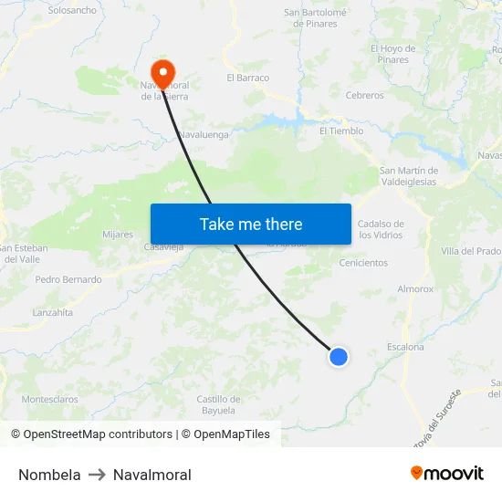 Nombela to Navalmoral map