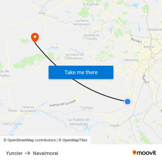 Yuncler to Navalmoral map
