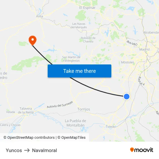 Yuncos to Navalmoral map