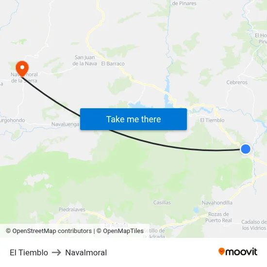 El Tiemblo to Navalmoral map