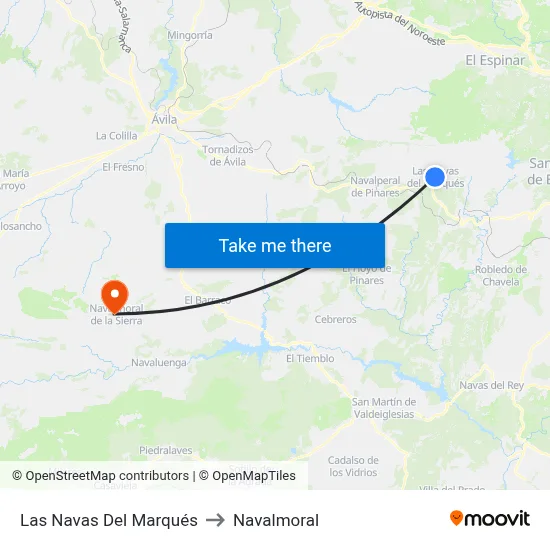 Las Navas Del Marqués to Navalmoral map