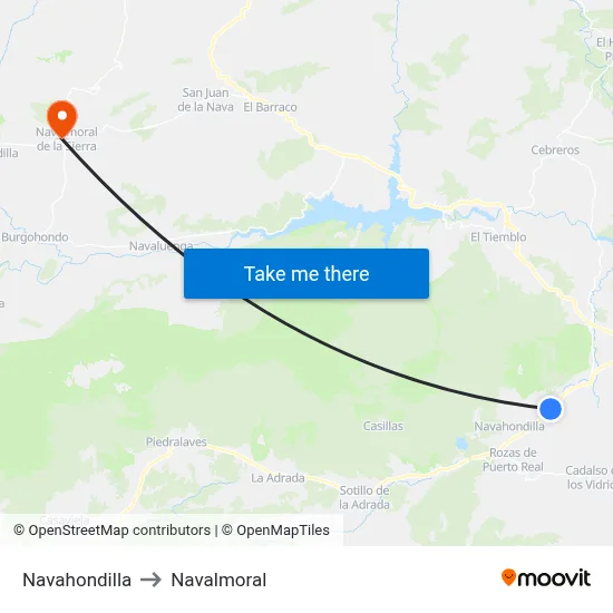 Navahondilla to Navalmoral map
