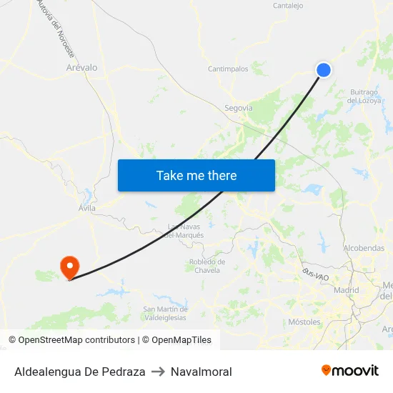 Aldealengua De Pedraza to Navalmoral map