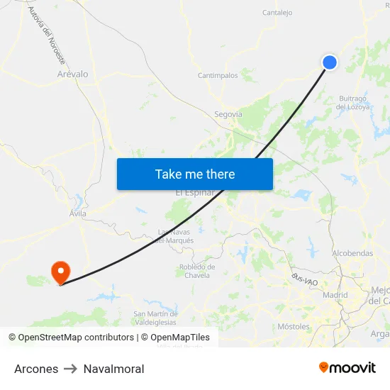 Arcones to Navalmoral map