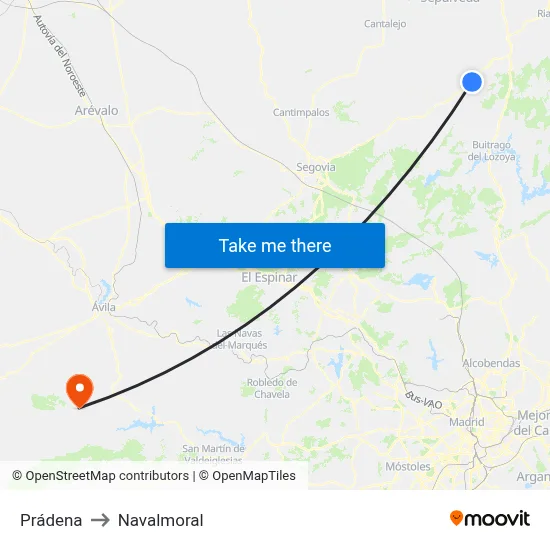 Prádena to Navalmoral map