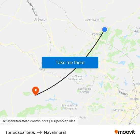Torrecaballeros to Navalmoral map
