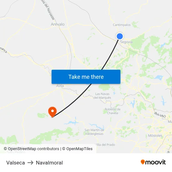 Valseca to Navalmoral map
