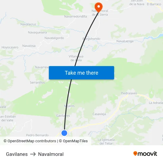 Gavilanes to Navalmoral map