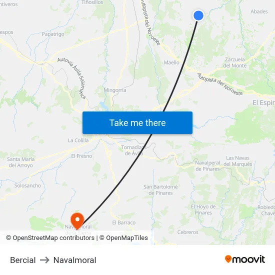 Bercial to Navalmoral map