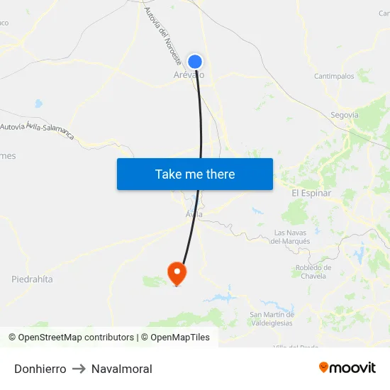 Donhierro to Navalmoral map