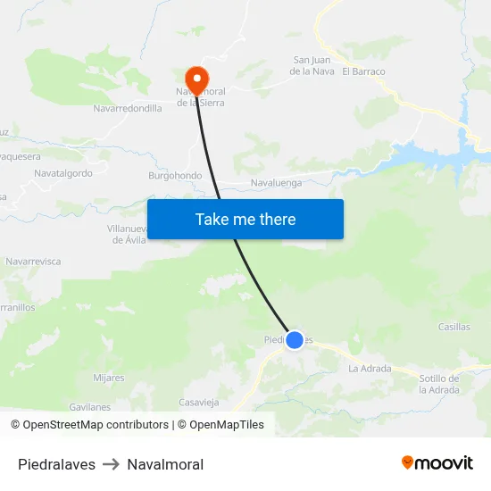 Piedralaves to Navalmoral map