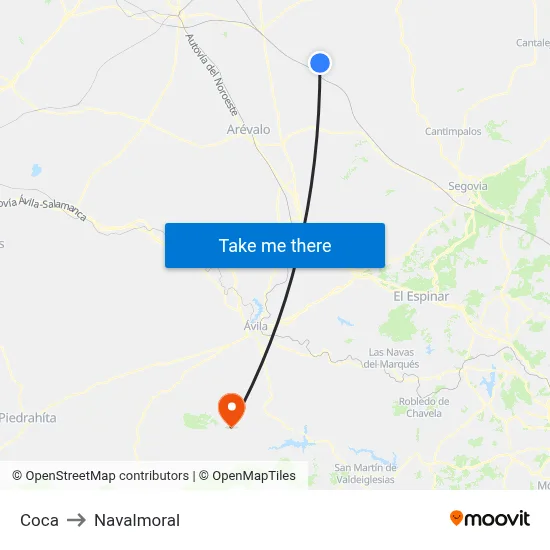 Coca to Navalmoral map