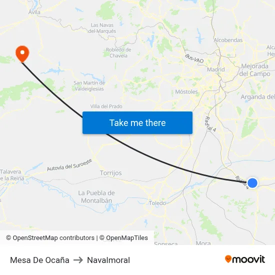 Mesa De Ocaña to Navalmoral map