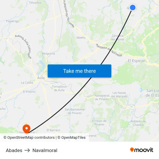 Abades to Navalmoral map