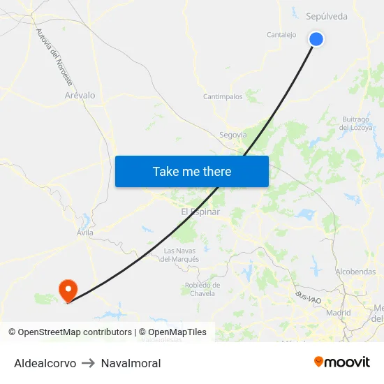 Aldealcorvo to Navalmoral map