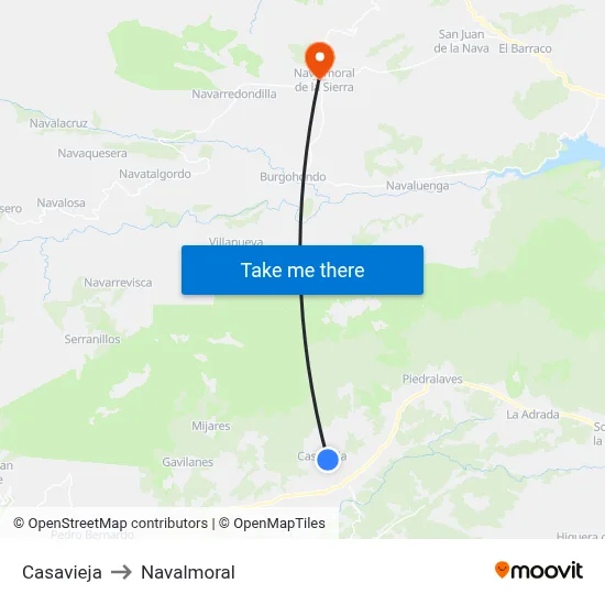 Casavieja to Navalmoral map