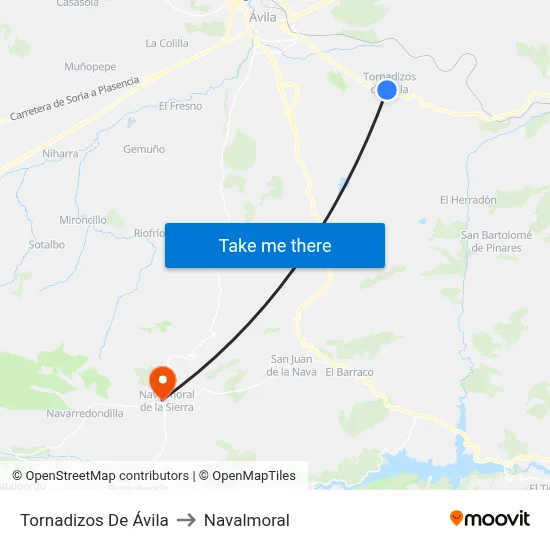 Tornadizos De Ávila to Navalmoral map