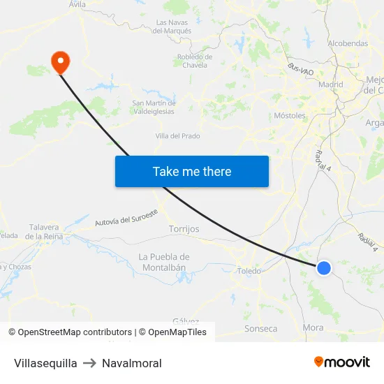 Villasequilla to Navalmoral map