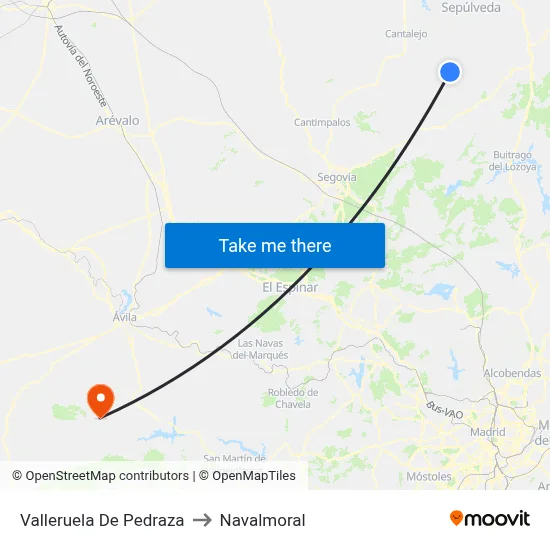 Valleruela De Pedraza to Navalmoral map