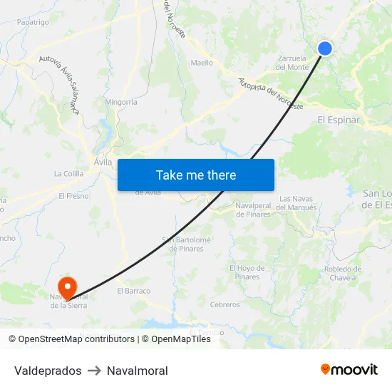 Valdeprados to Navalmoral map