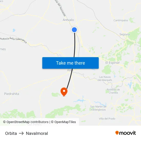 Orbita to Navalmoral map