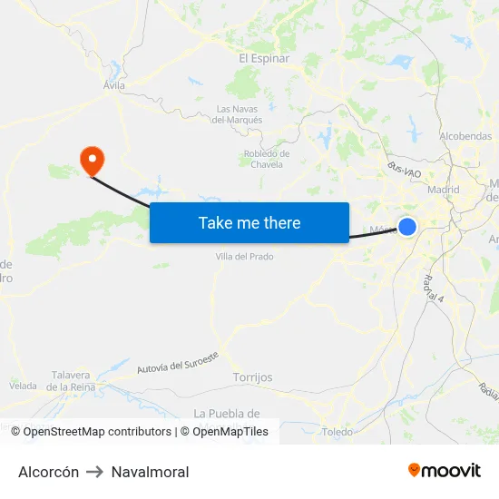 Alcorcón to Navalmoral map