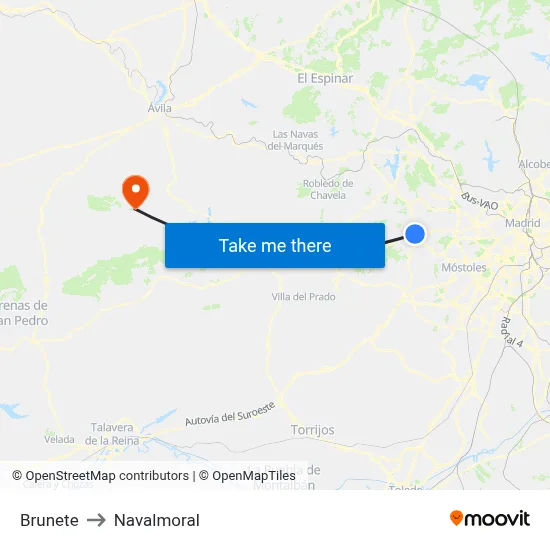 Brunete to Navalmoral map