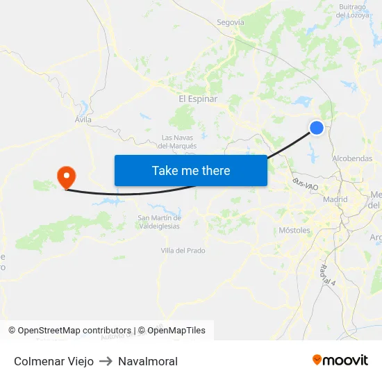 Colmenar Viejo to Navalmoral map