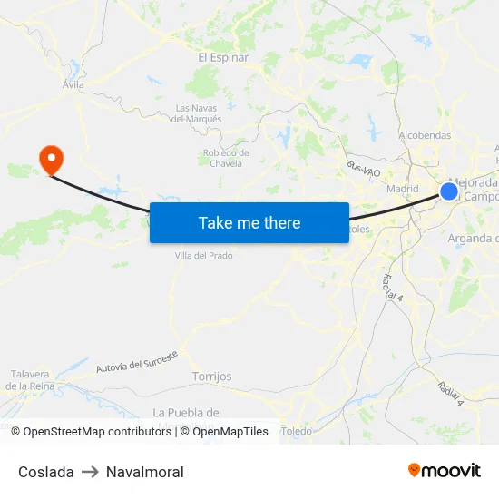 Coslada to Navalmoral map