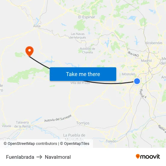 Fuenlabrada to Navalmoral map