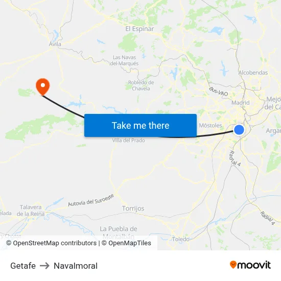 Getafe to Navalmoral map