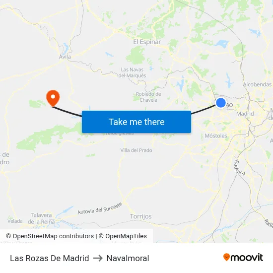 Las Rozas De Madrid to Navalmoral map