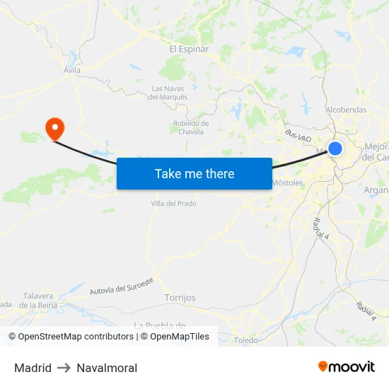 Madrid to Navalmoral map