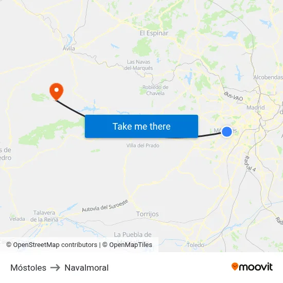 Móstoles to Navalmoral map