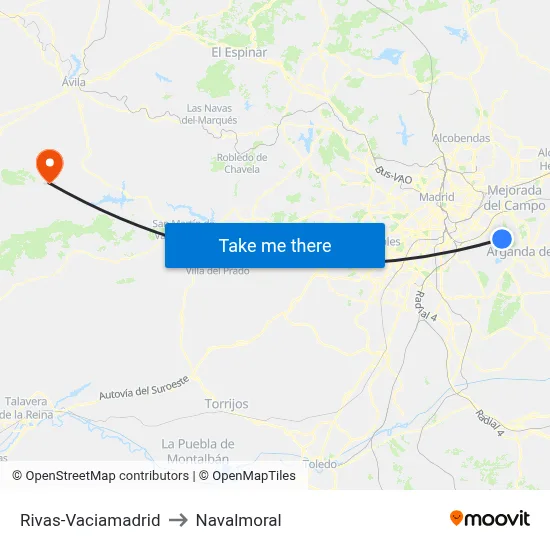 Rivas-Vaciamadrid to Navalmoral map