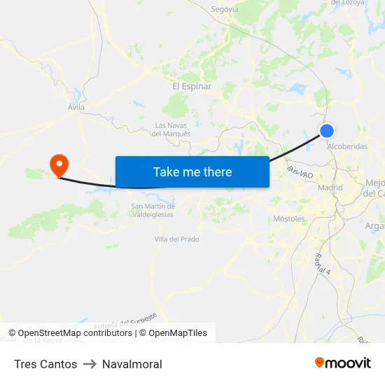 Tres Cantos to Navalmoral map