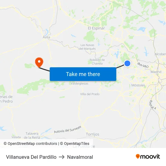 Villanueva Del Pardillo to Navalmoral map