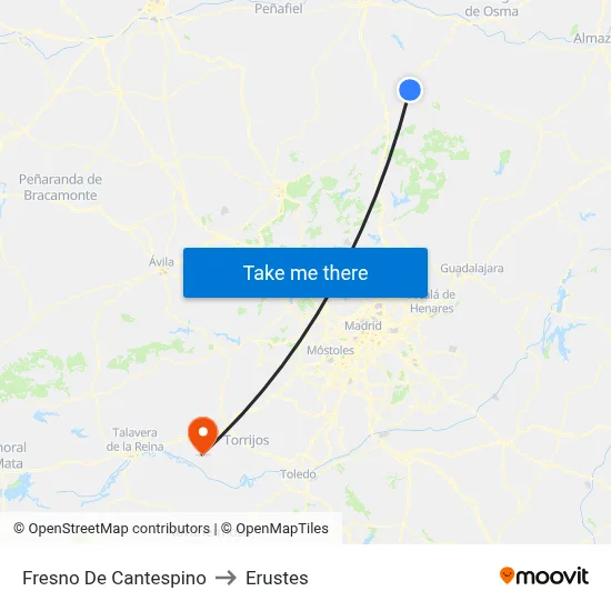 Fresno De Cantespino to Erustes map