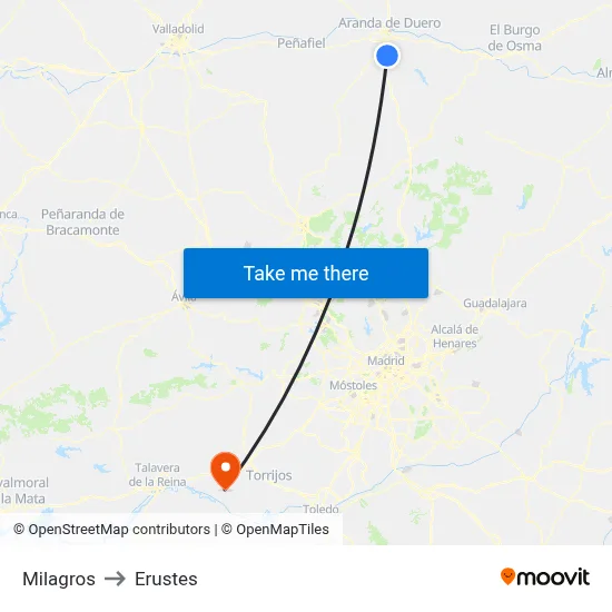 Milagros to Erustes map